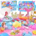 Volmop Sensory Bin for Girl, Play Sand Art Kit with Sandbox, 3.3lb Color Sand, Mermaid Tactile Sensory, Christmas Birthday Gift for Girl Toddler Ages 3-8 (Blue)