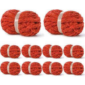 10 Pack of Deep Orange Soft Jumbo Chunky Yarn for Hand Knitting,Thick Blanket Yarn for Crocheting, #10 Super Bulky Yarns, 220yds/70.5oz Fluffy Chunky Chenille Yarns for Crocheting.