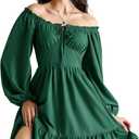 Scarlet Darkness Reansiaacne Corset Dress for Women Long Sleeve Off the Shoulder Mini Dress (Green, L)