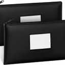 SMARTAKE Money Bags with Zipper, 2-Pack Bank Bags with Label, Waterproof Leather Money Pouches, for Cash Coin Bill Invoice Deposit Receipt Storage and Organize, 11.5 x 6.2 Inches (Black)