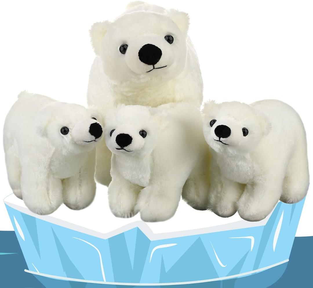 Zubebe 4 Pcs Polar Bear Stuffed Animal Set Large White Animals Stuffed Soft Plush Toy Cuddly Gifts for Winter Birthday Decoration(Polar Bear Style)