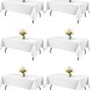 White Fabric Rectangle Table Cloth - 6 Pack, 60" x 84" Washable Tablecloth for 5FT Tables, Wrinkle-Resistant & Heat-Proof Table Cover for Weddings, Dinners & Parties