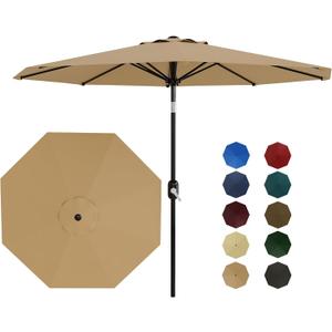 9Ft Patio Umbrella - 8 Sturdy Ribs Outdoor Table Umbrella with Crank Lift & Push Button Tilt - Market Umbrella for Pool, Deck, Yard, Garden - Tan