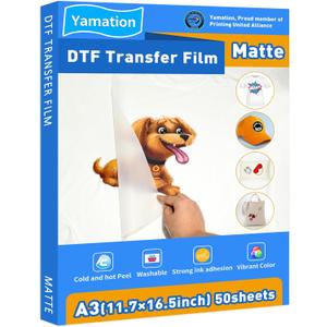 DTF Transfer Film: A3 50 Sheets Premium Double-Sided Matte Finish PET Transfer Paper Direct to T Shirts