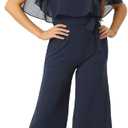 Allegra K Ruffle Sleeve Jumpsuit for Women's Dressy Casual Tie Waist Wide Leg Pants Outfits with Pockets (X-Large, Navy Blue)