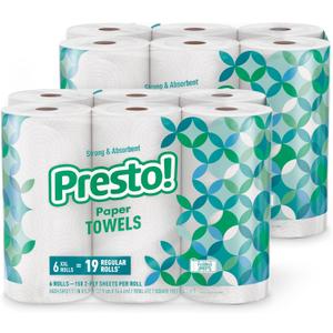Amazon Brand - Presto! Ultra-Strong Premium Paper Towels, 158 Sheet Huge Roll - Flex-a-Size, 12 Rolls (2 Packs of 6), Equivalent to 38 Regular Rolls, White