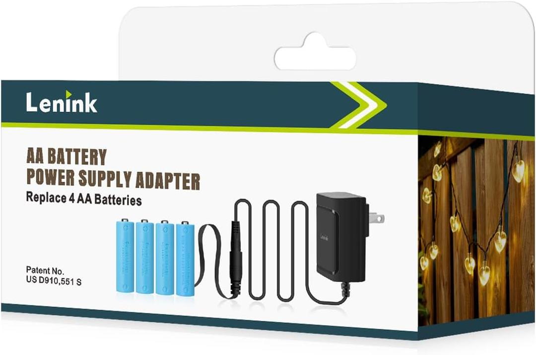 Lenink AC Power Supply Adapter for 4 AA Batteries, AA Battery Replacement Adapter for LED Light, LED Decorations (Black)