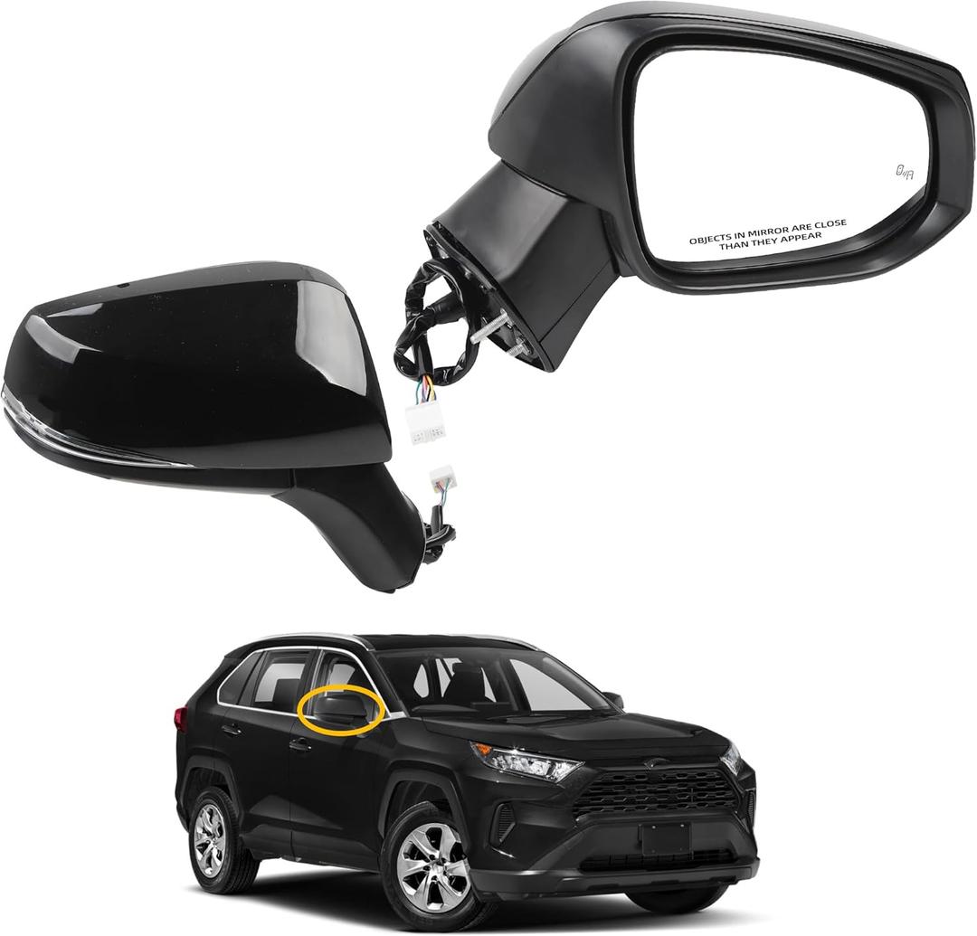 Dasbecan Right Passenger Side Mirror Assembly Compatible with 2019-2024 Toyota Rav4 Side View Midnight Black Metallic w/Power Heated Mirror Turn Signal BSD Replaces# 879100R271 8Pins