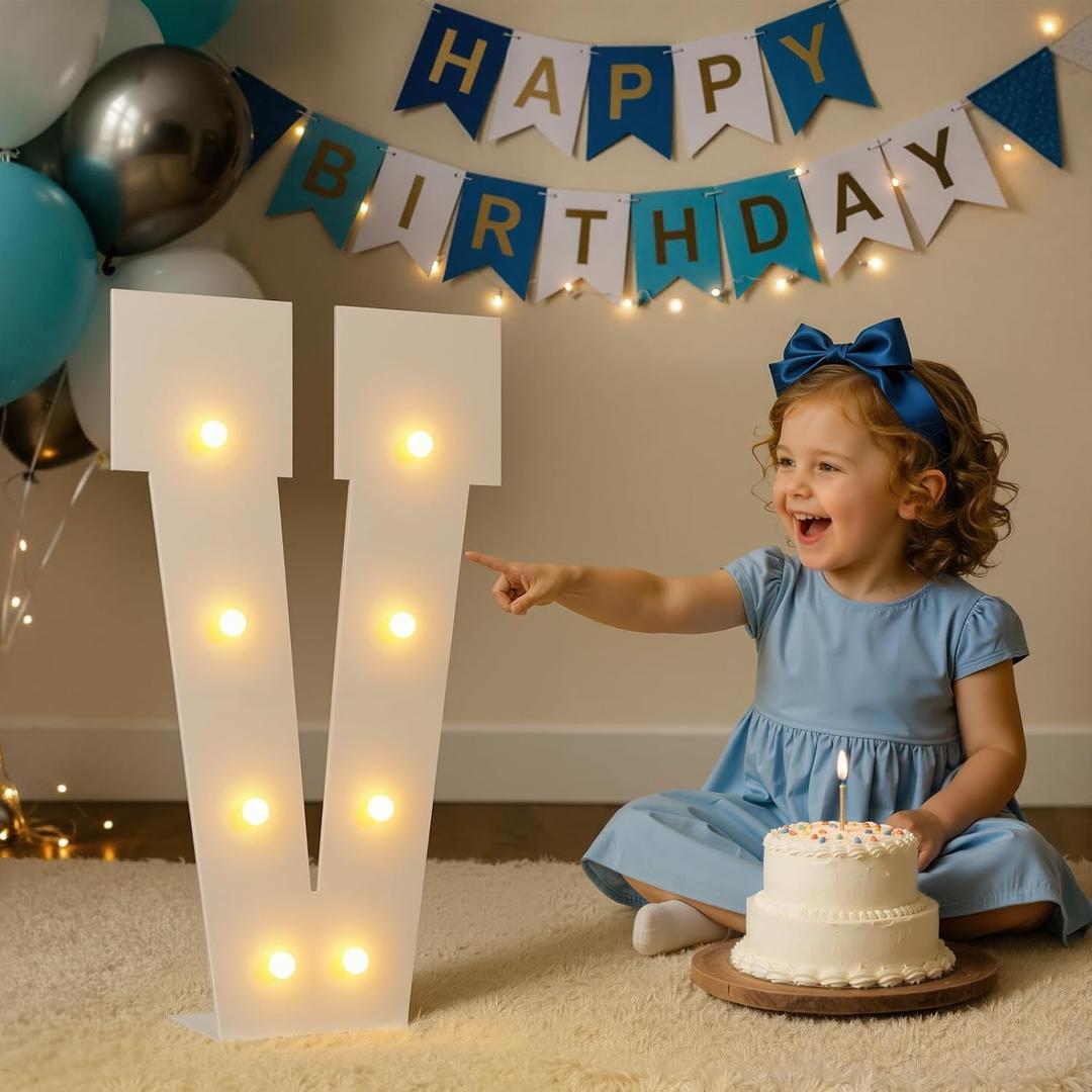 2FT Light Up letters, Quick 5-Min Setup, Battery Operated LED Large Lighted Letters for Party Birthday Baby Shower Wedding Graduation Decor, Marquee Letter V