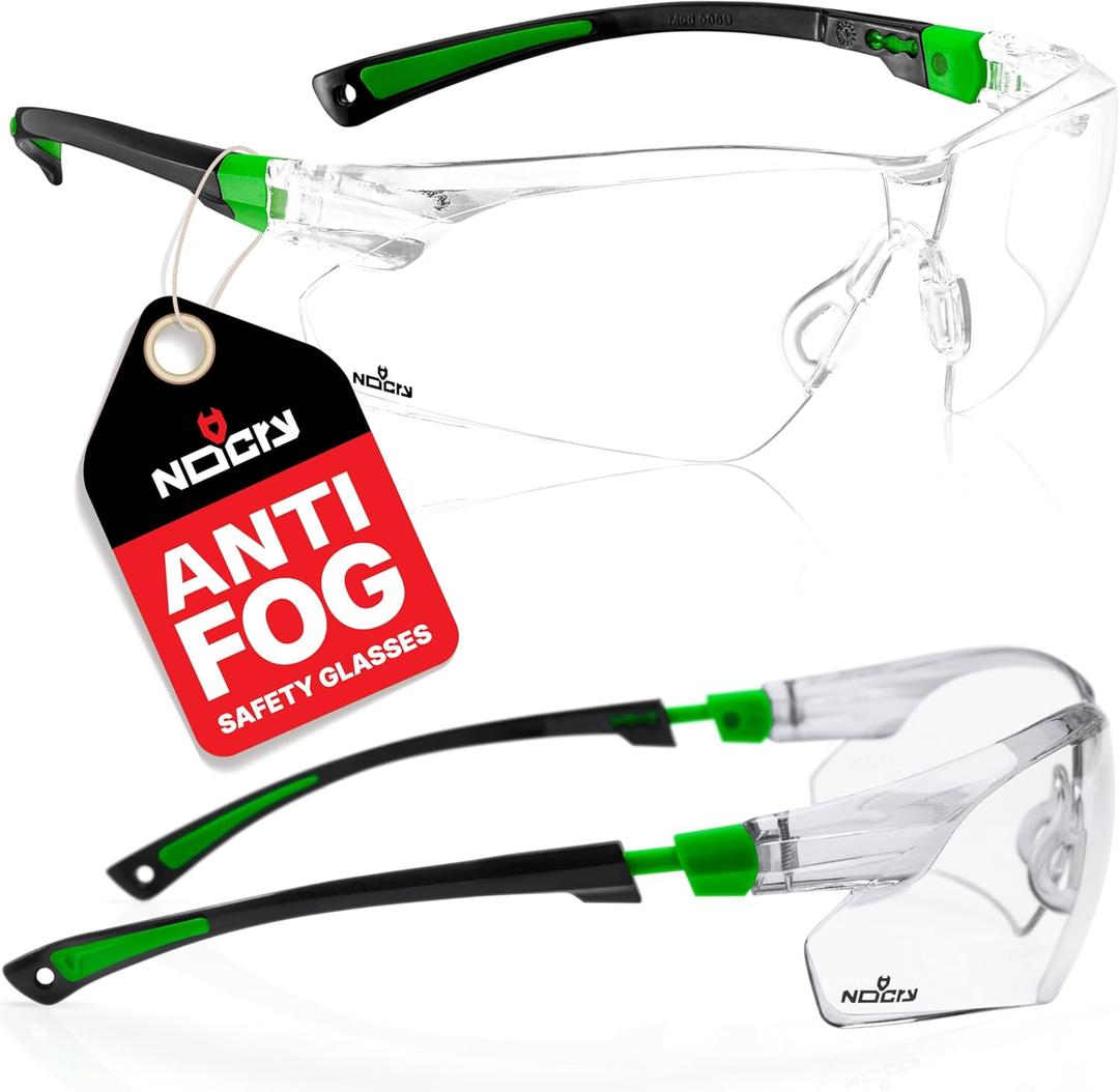 NoCry Clear Safety Glasses for Men and Women with Anti-Fog and Scratch Resistant Wrap Around Lenses, Adjustable Temples and Nose Pads  ANSI Z87 Certified Protective Eyewear with 100% UV Shielding (Black & Green)