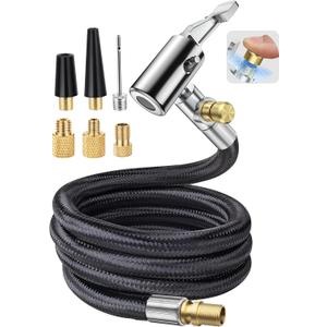 LUMITECO 33'' Air Release Extension Hose, 7-Pack Tire Inflator Replacement Hose w/Presta Valve Adaptor&Ball Pump Needle Kit, Tire Valve Air Chuck Lock for Bike Pump Portable Air Compressor Attachments (Upgraded Set)