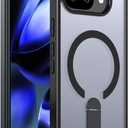 Magnetic for Google Pixel 9a Case with Stand (Compatible with MagSafe)(Military Grade Drop Protection) Slim Translucent Matte Shockproof with Invisible Kickstand Phone Case, Black