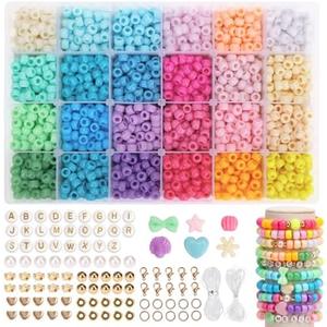 QUEFE Pony Beads Bracelet Making Kit 2880pcs Friendship Bracelet Kit Rainbow 24 Colors Kandi Beads with Letter and Heart Beads Elastic Threads for Jewelry Necklace Making