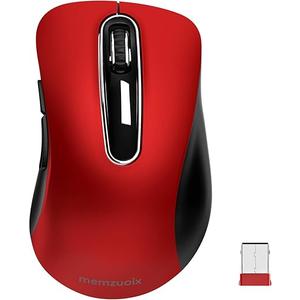 memzuoix 2.4G Wireless Mouse, 1400 DPI Mobile Optical Cordless Mouse with USB Receiver, Portable Computer Mice for Laptop, PC, Desktop, MacBook, 5 Buttons, Red