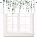 Green Eucalyptus Leaves Curtain Valance for Windows Watercolor Green Rod Pocket Window Treatments 1 Panel Short Curtains for Kitchen Windows Bathroom Bedroom,42 x 12 Inch