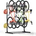 Freestanding 5 Bikes Stand w/Upgrade Hooks, 52" Heavy Duty Garage Vertical Storage Rack for Storage, Bike Floor Stand Indoor Outdoor Bicycle Organizer