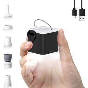 Portable Mini Air Pump for Inflatables, 4.5 kPa 2400mAh Air Mattress Pump Electric with Camping Light and 5 Nozzles, USB Rechargeable Quick Inflate Deflate for Pool Floats Camping Beach Travel