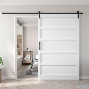 Fredbeck 60x84 inch White Barn Door with 10FT Sliding Door Hardware Kit Included & Handle,MDF,Solid PVC Surface,DIY Assembly,5-Panel