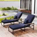 Chaise Lounge Cushions Outdoor Set of 2, Olefin Waterproof and Fade Resistant Patio Furniture Lounge Chair Cushions with Removable Cover, Lounger Pad with Handle & 16 Strap, 80x26x3 Inch, Dark Blue