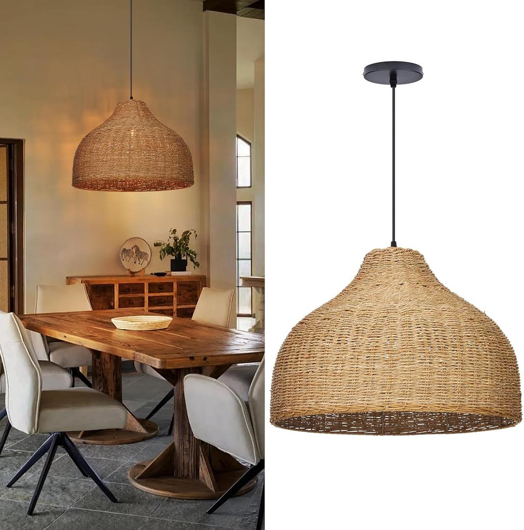 Arturesthome 19.56" Boho Chandelier Light Fixture for Kitchen,Woven Farmhouse Chandelier Ceiling Hanging Light for Living Room,Bedroom,Foyer, 19.6" * 14"