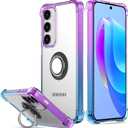 for Galaxy S24 Plus Case Clear with 360 Rotation Metal Ring Holder Stand, Support Magnetic Car Phone Mount Soft TPU Bumper PC Hard Protective Phone Case for Samsung S24 Plus(Purple Blue)
