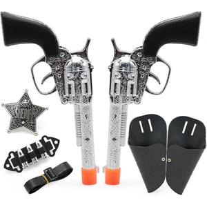 Children's Western Cowboy Police Toy Set, Includes Toy Pistol, Holster, Sheriff Badge, Bullets, Belt, Suitable for Police Role-Playing, Cowboy Theme Party Costume Accessories, Stage Props.