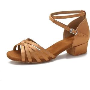 Yokala Ballroom Latin Salsa Dance Shoes Women Low Heel Practice Dancing Sandals for Social Dance Beginner S04 (8.5,Tan-1.5 Inch Heel)