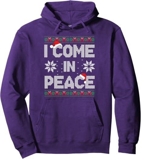 I Come In Peace I'm Peace Matching Ugly Christmas Sweater Pullover Hoodie, XL