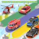 Kids Toys for 3 4 5 6 Years Old Boys, 29.5'' Large City Action Toddler Playset with Lights Sounds, Police & Fire Station Transform Track Toy with 4 Cars, Helicopter, Walkie-Talkie, Gifts for Boy Girl