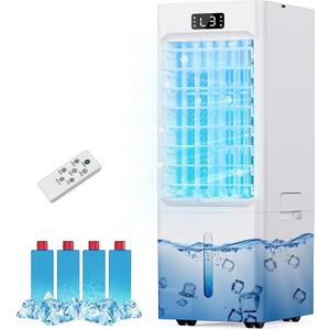 Swamp Cooler, 3-IN-1 Evaporative Air Cooler, 6L Windowless Portable Air Conditioners with 4 Ice Packs, 4 Modes & 3 Speeds, Auto Oscillating, 12H Timer, 17FT Remote, Cooling Fan for Office, Home