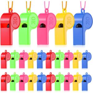Plastic Whistles with Lanyard, 25 Pcs Colorful Sports Whistle Bulk Loud Crisp Sound Whistle for Coaches Referees Teachers Training Gyms & Events