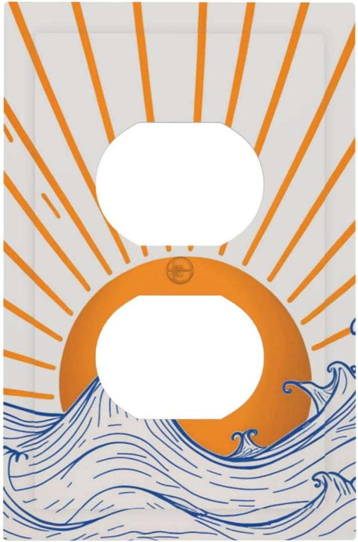 Decorative Outlet Covers Mid Century Sun Japanese Kanagawa Waves Sea 1 Gang Duplex Light Switch Cover Plate Electrical Switch plate Covers Wall Plates Receptacle Cover for Bathroom Bedroom Decor