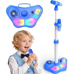 Stand Karaoke Machine Toy for Kids Ages 3-5 4-6 5-7 Birthday Gifts for 3 4 5 6 7 8 Year Old Boy, Kid Rechargeable Karaoke Microphone with 2 Wireless Mics, Bluetooth Speaker Toddlers Boys Party Toys