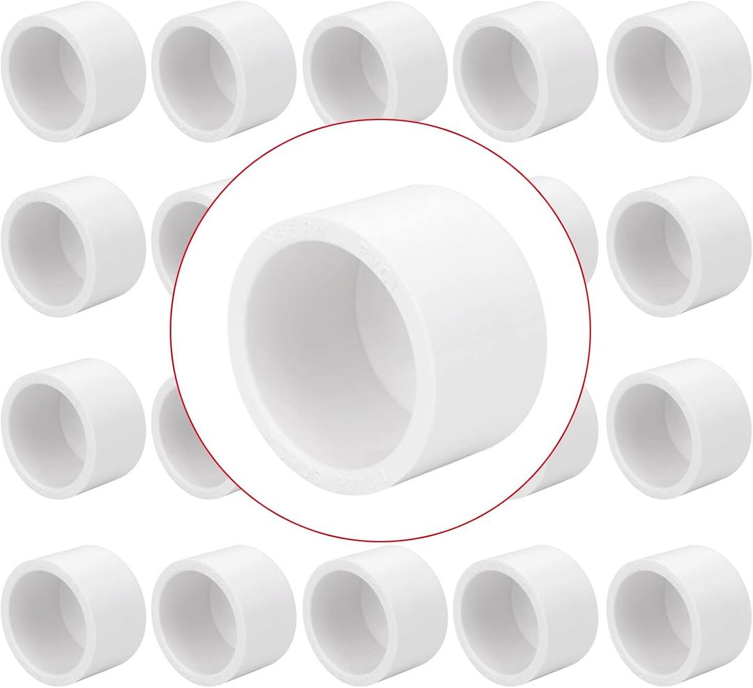 20 Pack PVC Pipe End Cap Fitting 3/4 Inch PVC Pipe End Cap Plug Adapter, Schedule 40 Furniture Grade 3/4 in PVC Pipe Plug Socket Fittings for Build PVC Furniture DIY Garden Shelf