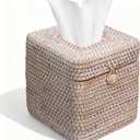 Whitewash Rattan Tissue Box Cover  5.5x5.5x5.9 Inch - Stylish Handwoven Tissue Holder with Lid - Ideal for Bathroom Vanity, Bedroom, or Living Room Home Accent