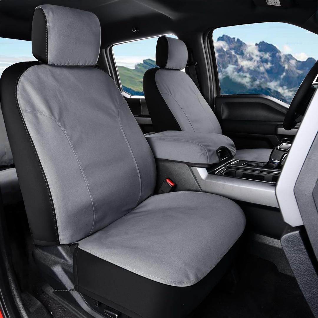 Coverado Rear Car Seat Covers, Waterproof Canvas Seat Protector for Car Seat Cushions for Kids & Dogs, Seat Covers Compatible with 2015-2026 Ford F150&2017-2026 Ford F250 F350 F450 (Gray, 2PCS)
