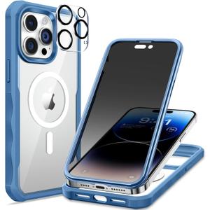 seacosmo for iPhone 14 Pro Max Case, Full Body Bumper with Built-in 9H Tempered Glass Privacy Screen Protector and Camera Lens Protector, Compatible with MagSafe, Shockproof Phone Case, 6.7", Blue