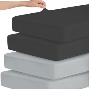 Stretchy Crib Sheets for Boys or Girls, 4 Pack Baby Sheets Fitted for Standard Crib and Toddler Mattress 52" x 28", Soft and Breathable Fitted Crib Sheets Neutral, Grey & Black