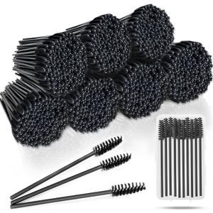 600-Pcs Mascara Wands Disposable Eyelash Brush with Container Spoolies for Eyebrows Extensions(Black)