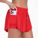Wsirmet Flowy Shorts for Women Butterfly Shorts 2 in 1 Athletic Workout Gym Biker Running Shorts with Pockets (Red, M)