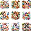 9Pcs Summer Beach Animals Iron on Decals for T-Shirt DIY Washable Heat Transfer Vinyl Stickers for Clothing Jeans Pillow Covers Applique