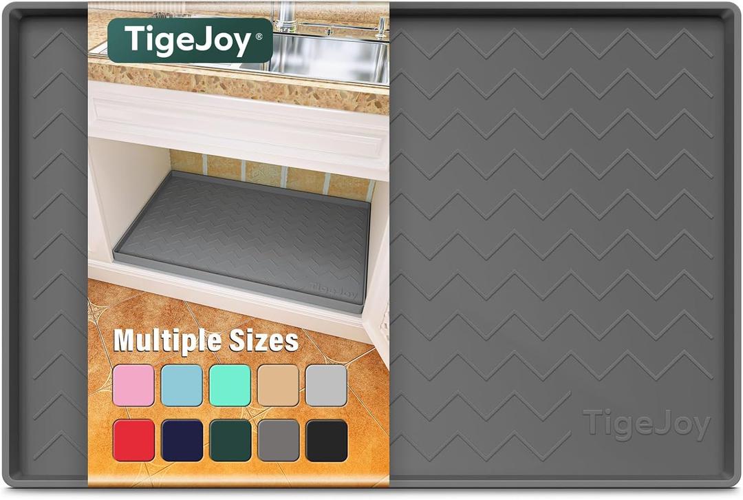 TigeJoy Waterproof Under Sink Mat 22" x 19", Shelf Liner Protector in Kitchen and Bathroom, Silicone Cabinet Liners for Organizers and Storage, Fit as Drawer Mats or Drip Tray (Dark Gray)