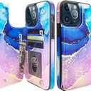 HAOPINSH for iPhone 13 Pro Max Wallet Case with Card Holder, Blue Purple Marble Pattern Back Folio Flip PU Leather Kickstand Card Slots Case, Double Magnetic Clasp Durable Shockproof Cover 6.7"
