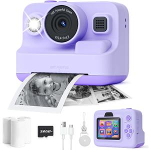 Instant Print Camera for Kids,2.4 Inch Screen Kids Instant Cameras, Christmas Birthday Gifts for Girls Age 3-12, Portable Toddler Toy for 3 4 5 6 7 8 9 10 Year Old Girls Boys Purple