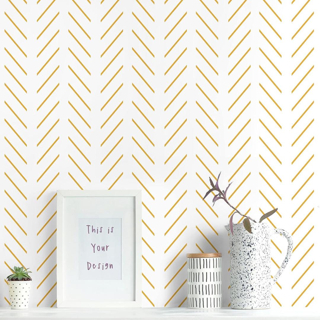 Erfoni Yellow and White Peel and Stick Wallpaper Modern Herringbone Wallpaper Bathroom 17.7inch x 118.1inch Geometric Removable Contact Paper Peel and Stick Self Adhesive Cabinet Wall Paper Waterproof