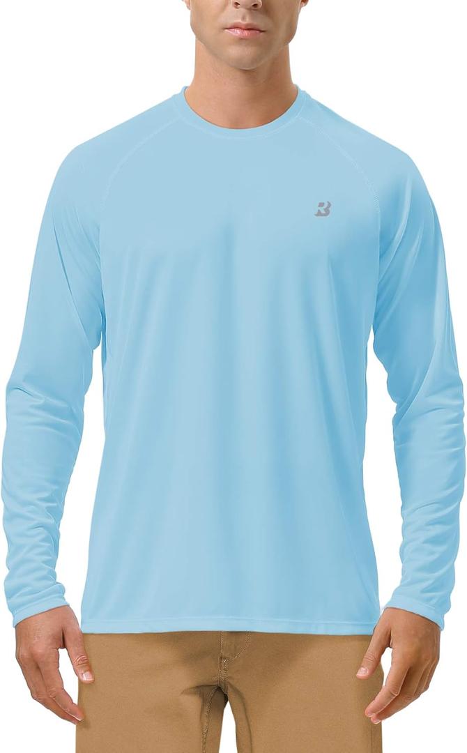 Roadbox Mens UPF 50+ UV Sun Protection Shirts Outdoor Long Sleeve SPF Rash Guard for Fishing Hiking Swimming Running, Blue Large