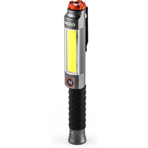 NEBO Big Larry 3 Work Light | Alkaline Batteries Included, 600 Lumens, 7 Light Modes, Magnetic COB Task Lamp & LED Flashlight, Steel Pocket Clip, Hands-Free Use, Water Resistant