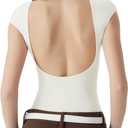 SUUKSESS Women Backless Y2k Short Sleeve Bodysuit Double Lined Open Back Sexy Basic Top