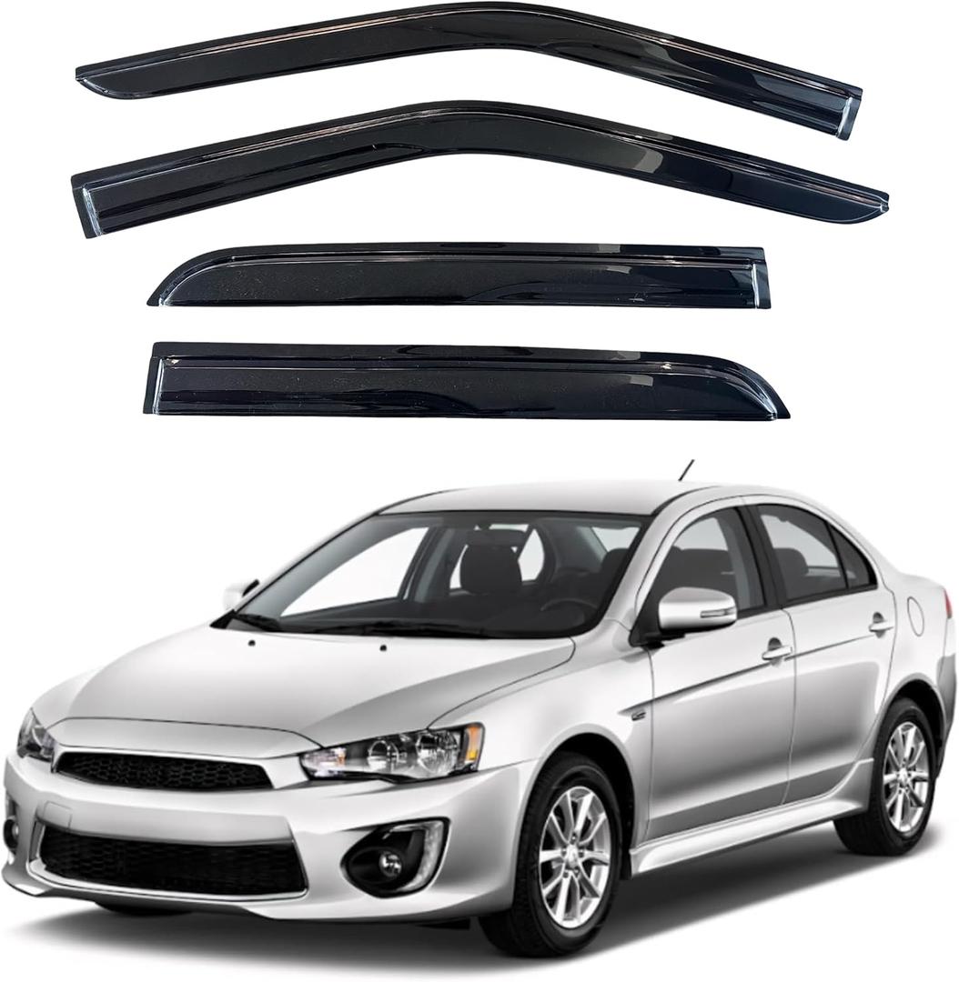 KPY Window Visor Compatible with Mitsubishi Lancer 2008-2017, 4PC Rain Guard Side Window Vent Deflectors Tape-On Mugen Style, 2008 2009 2010 2011 2012 2013 2014 2015 2016 2017