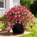 Homsunny Artificial Fake Flowers Plants UV Resistant, Faux Petunias Silk Flowers for Outdoors No Fade, Fake Outdoor Flowers for Planters Spring, Realistic Home Garden Balcony Yard Decor (Red)